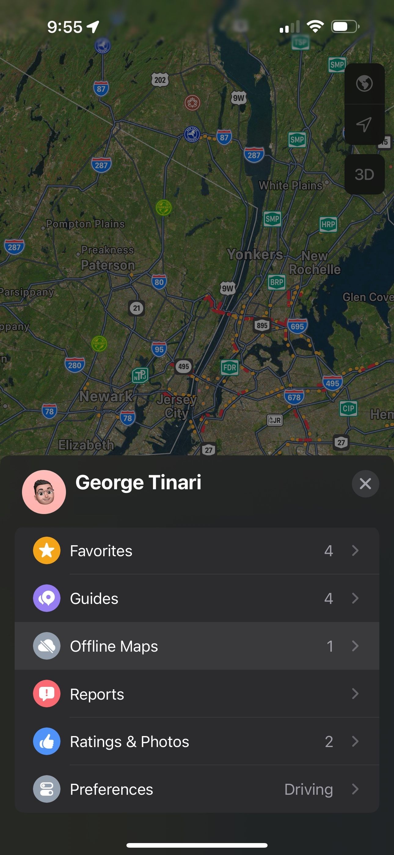 Bảng điều khiển cài đặt của Apple Maps hiển thị Bản đồ Offline