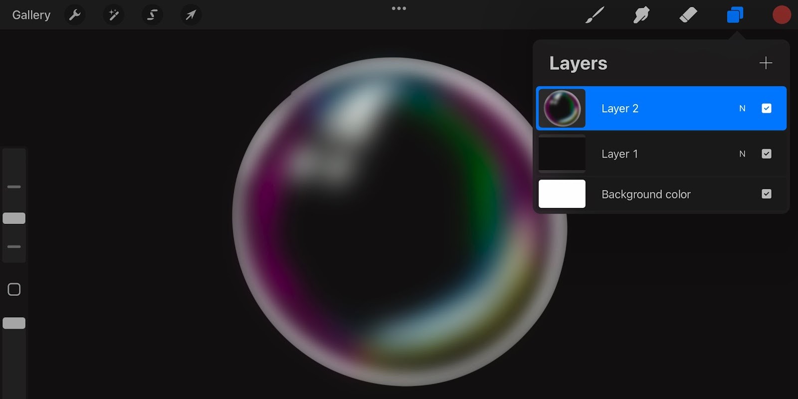 Bảng điều khiển lớp với các lớp đã hợp nhất trong Procreate.