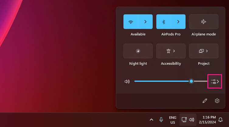 Bảng điều khiển nhanh trên Windows 11