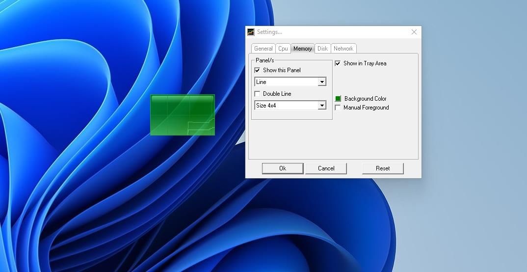 Bảng tài nguyên hệ thống RAM trên màn hình desktop