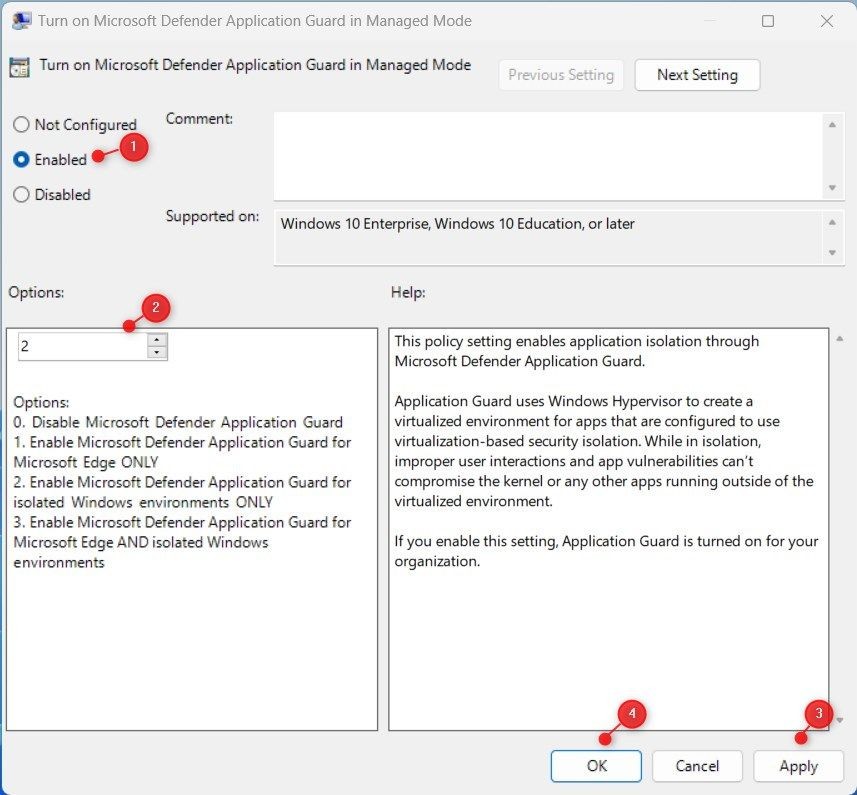 Bật Microsoft Defender Application Guard trong chế độ quản lý
