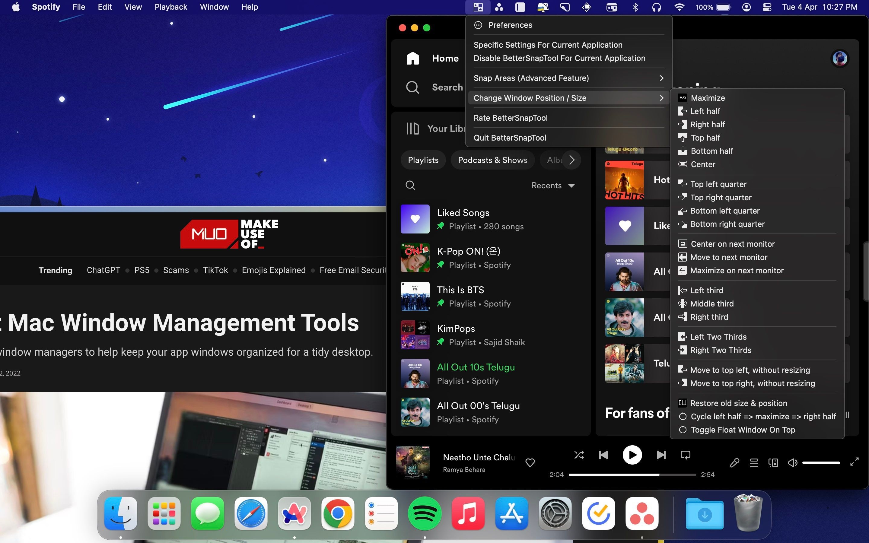 BetterSnapTool tùy chọn thanh menu trên Mac