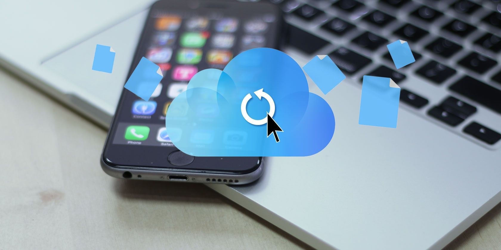 Biểu tượng iCloud với iPhone và MacBook ở phía sau