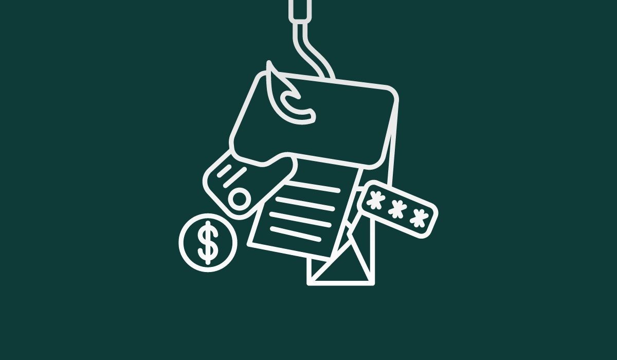 Biểu tượng phishing trên nền xanh lá cây
