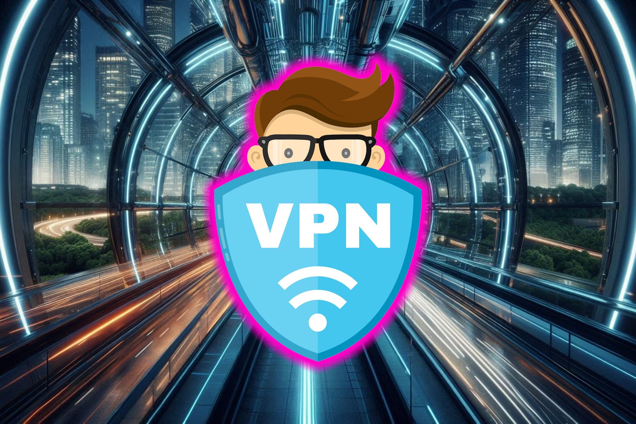 Biểu tượng VPN trong đường hầm ngoài thành phố