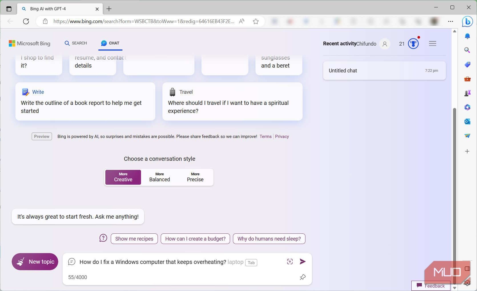 Bing Chat trong Microsoft Edge