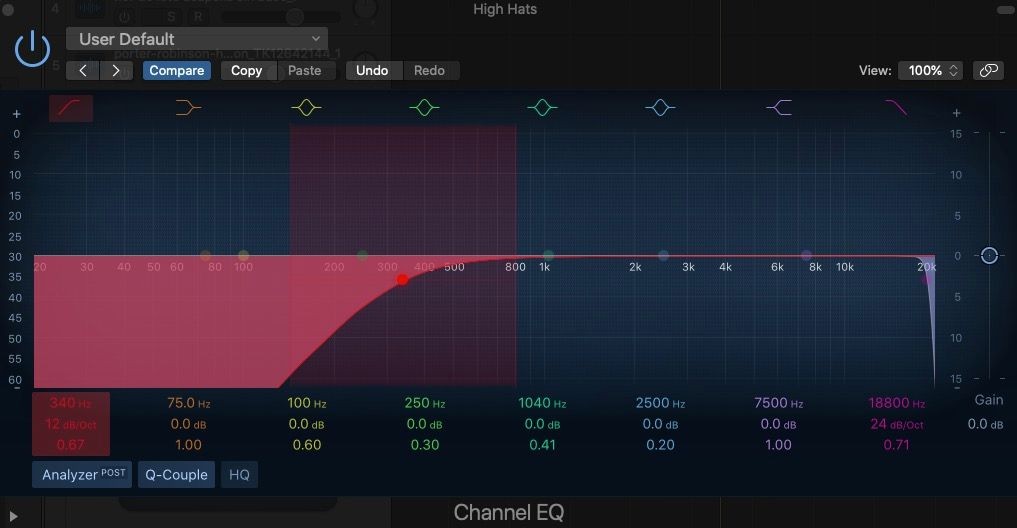 Bộ lọc thông thấp và thông cao cho High Hats trong Logic Pro