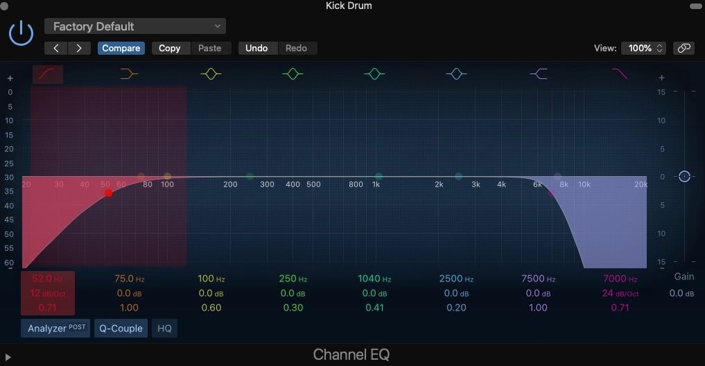 Bộ lọc thông thấp và thông cao cho trống bass trong Logic Pro