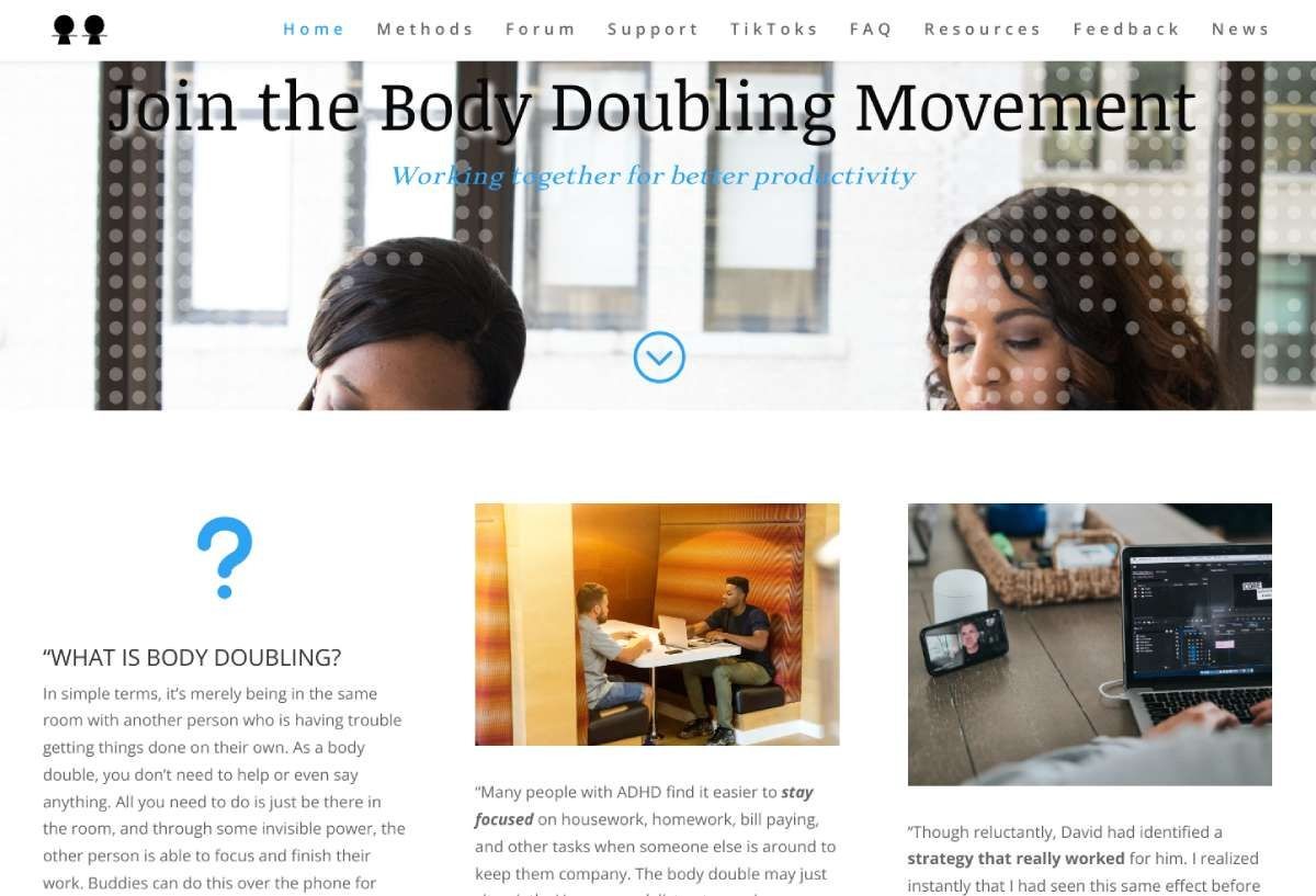 BodyDoubling.com là một diễn đàn chuyên dụng và máy chủ Discord để giúp bạn tìm kiếm bạn đồng hành làm việc trực tuyến để tăng cường năng suất