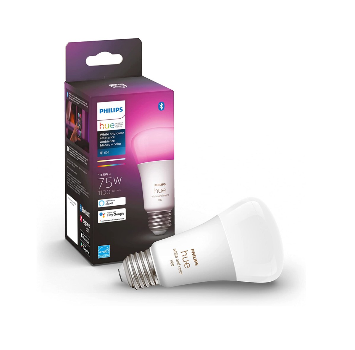 Bóng đèn thông minh Philips Hue White and Color Ambiance A19 cùng bao bì