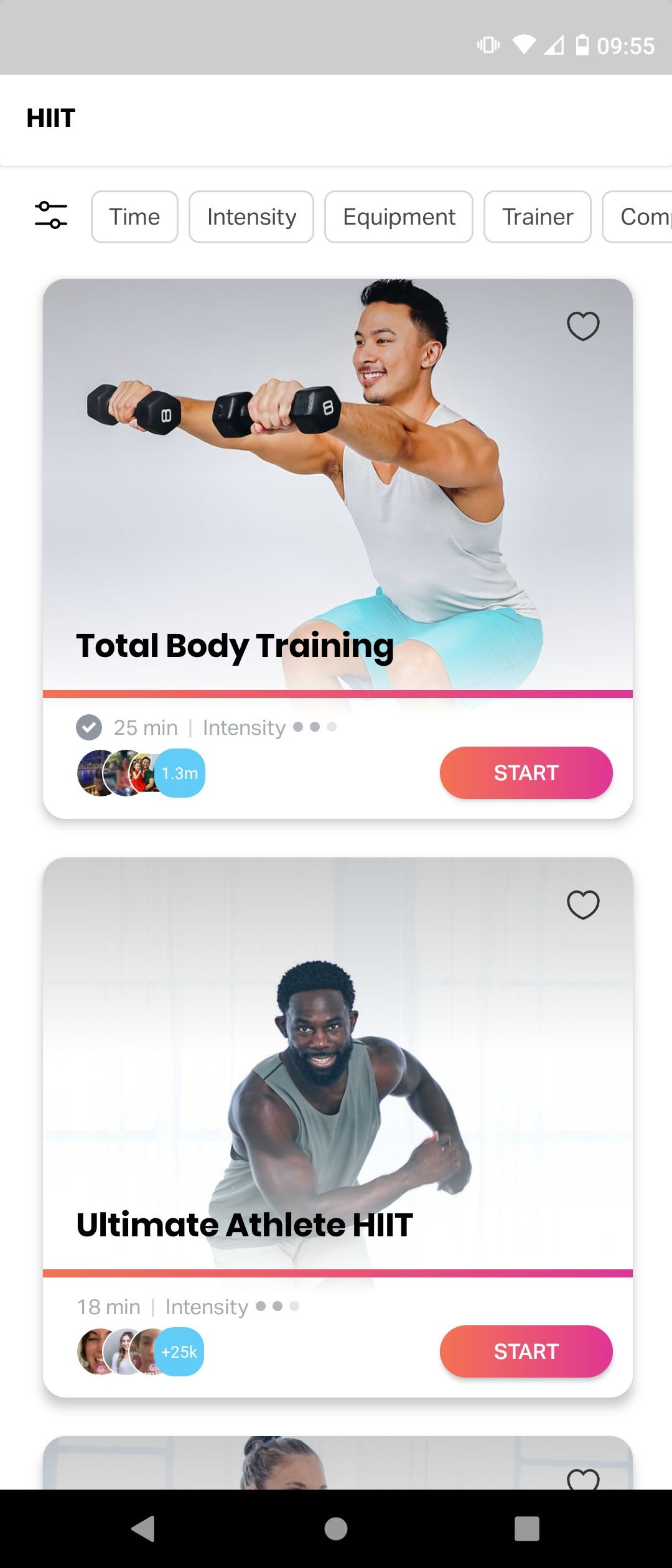 Các bài tập HIIT và bộ lọc có sẵn trên FitOn