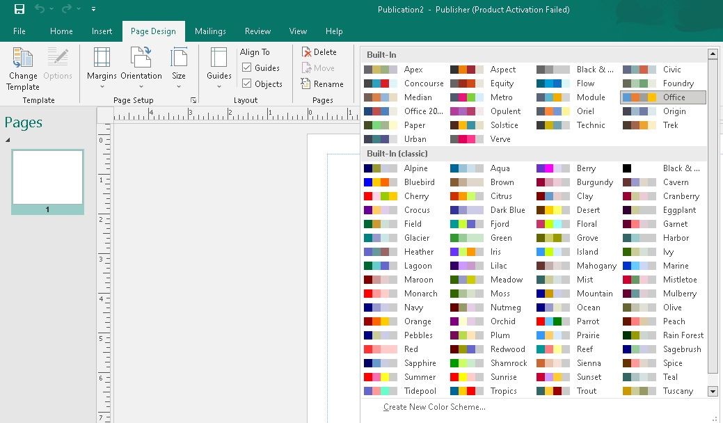 Các bảng màu khác nhau trên Microsoft Publisher
