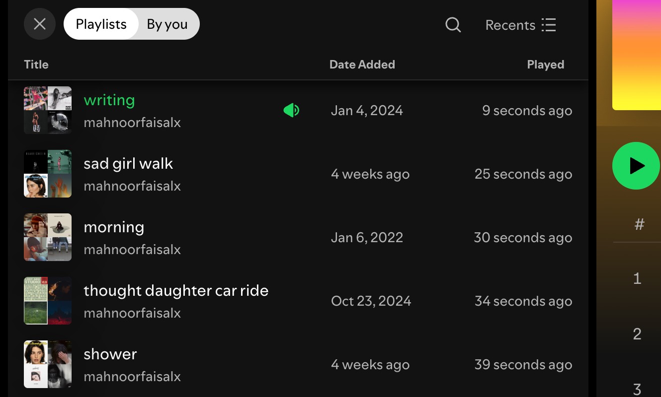 Các danh sách nhạc khác nhau trên Spotify