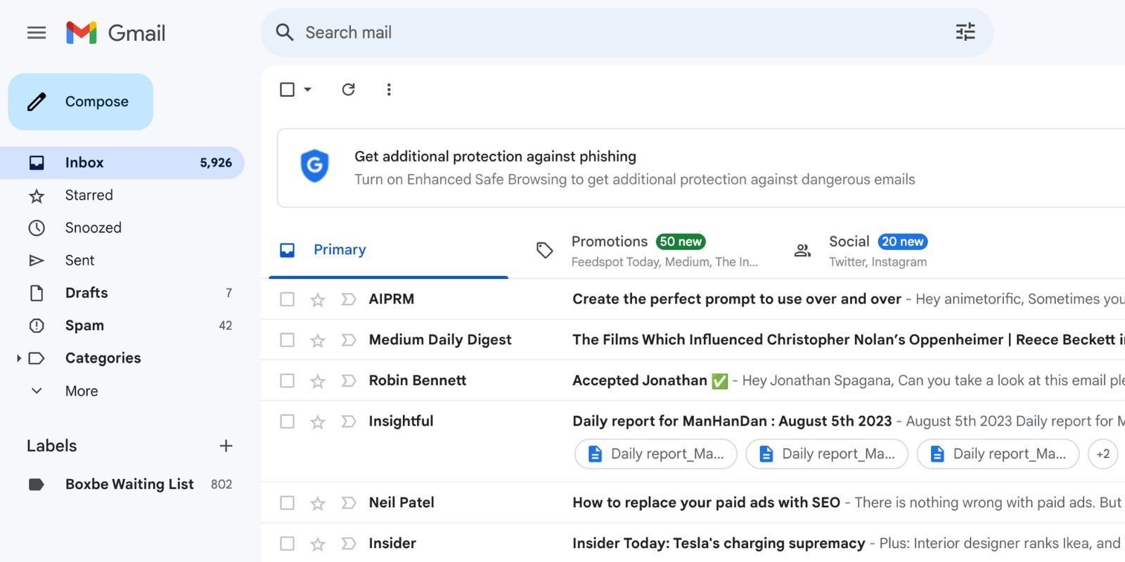 Các email chưa đọc trong hộp thư đến của Gmail