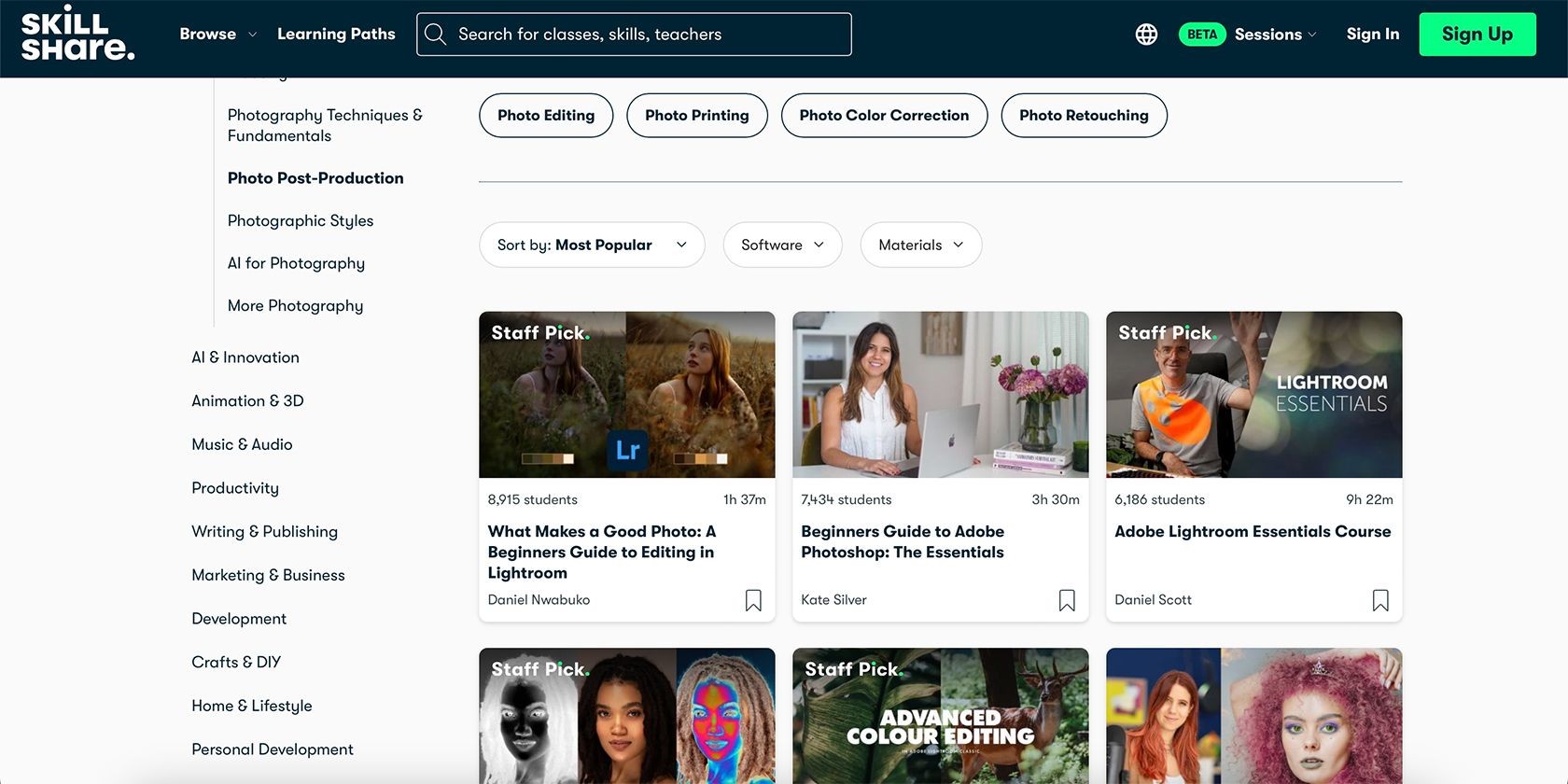 Các khóa học chỉnh sửa ảnh trên Skillshare