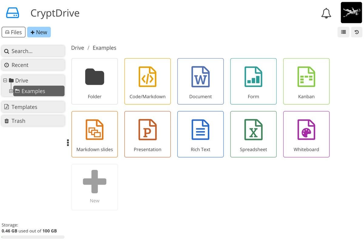 Các loại tài liệu khác nhau trên CryptDrive