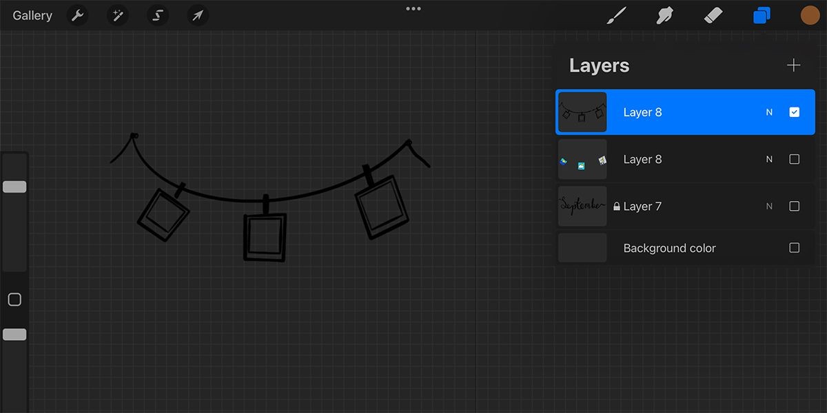 Các lớp trong Procreate với chỉ một lớp hiển thị.