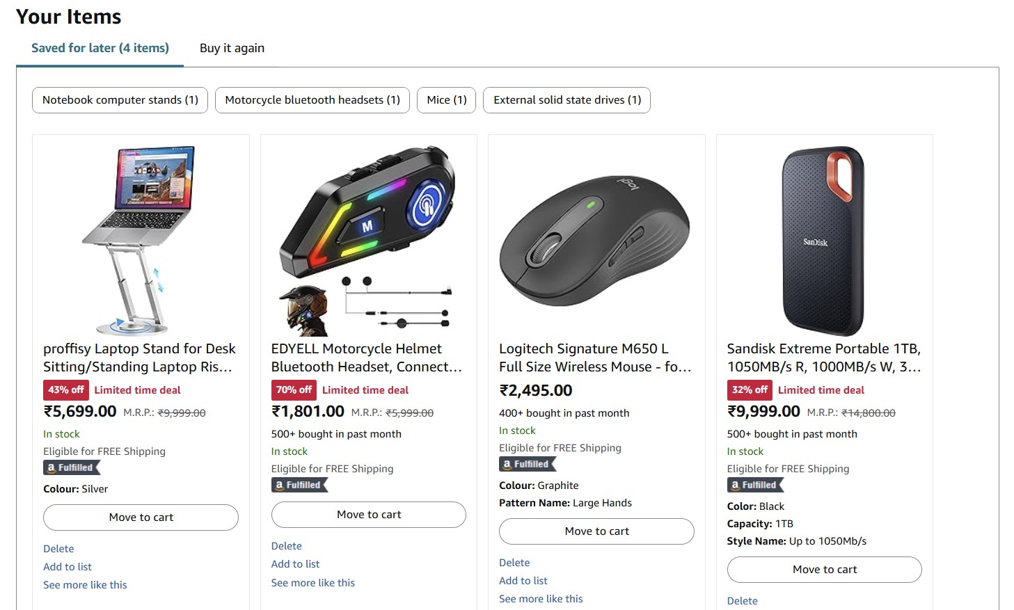 Các mặt hàng lưu lại cho sau trên Amazon