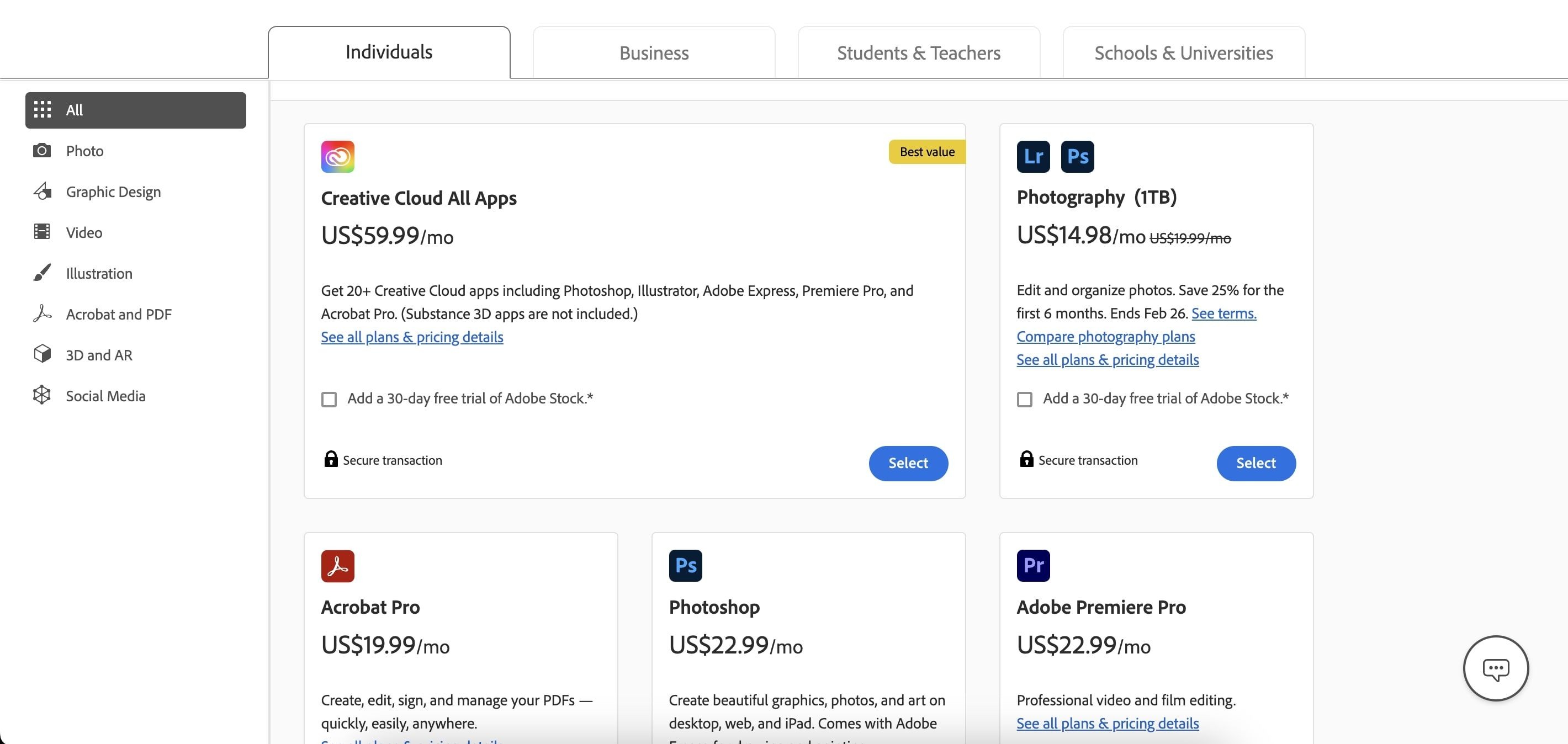 Các ứng dụng đăng ký của Adobe
