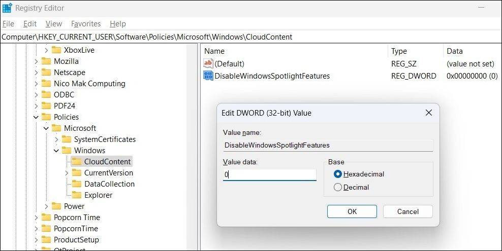Cách bật hoặc tắt hình nền Windows Spotlight bằng Trình Soạn Thảo Sổ Đăng Ký