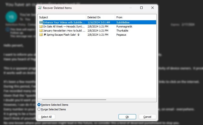 Cách khôi phục các mục đã xóa trong Outlook trên máy tính