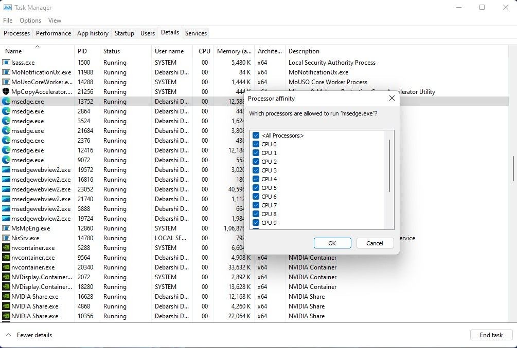 Cài đặt affinity trong Task Manager của Windows