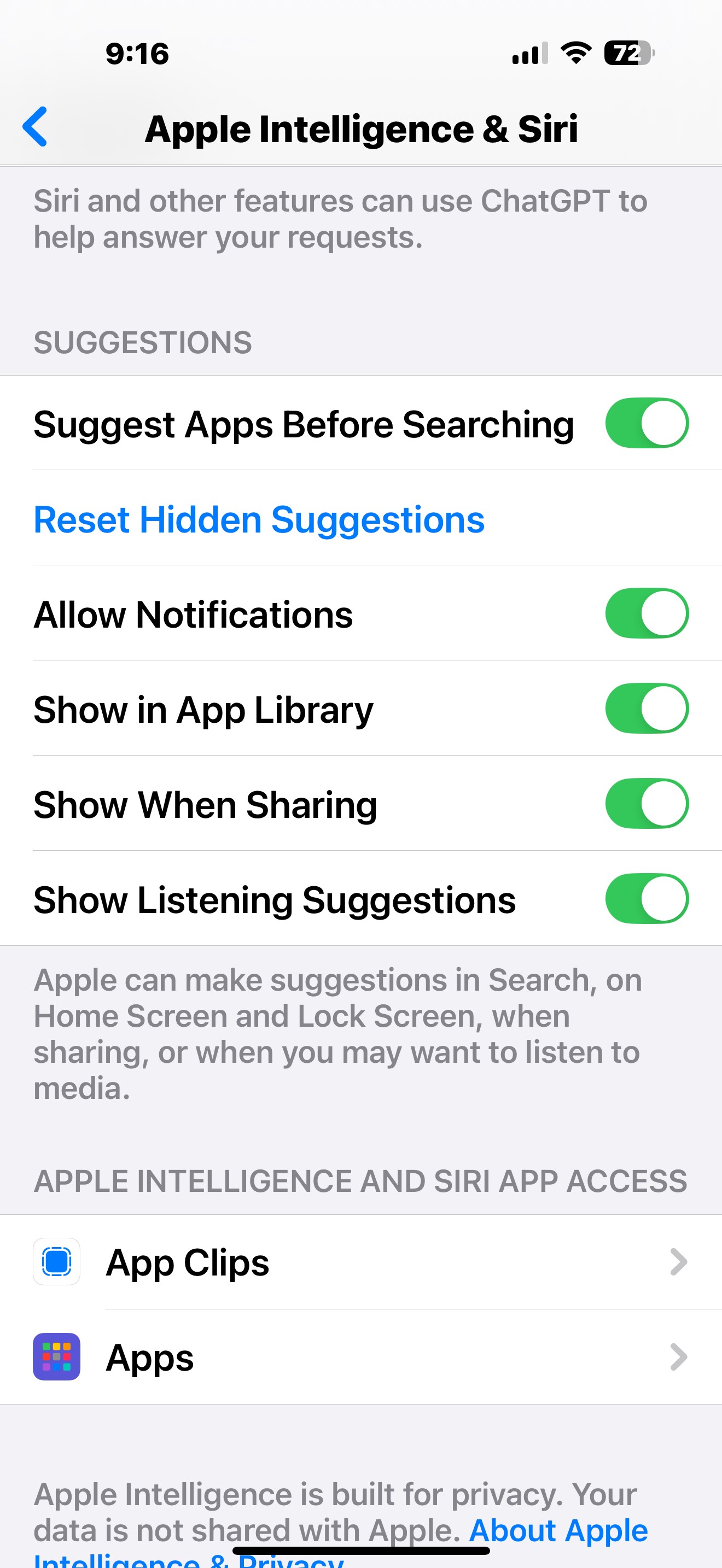 Cài đặt Apple Intelligence và các tùy chọn truy cập ứng dụng