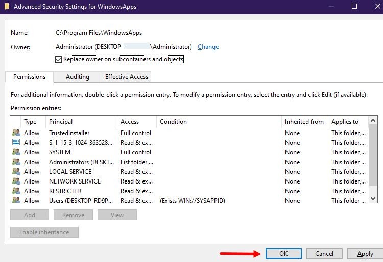 Cài đặt bảo mật nâng cao của WindowsApps