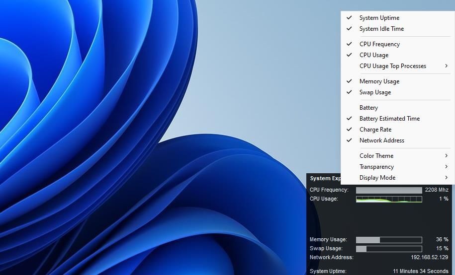 Cài đặt cho bảng tài nguyên hệ thống của System Explorer