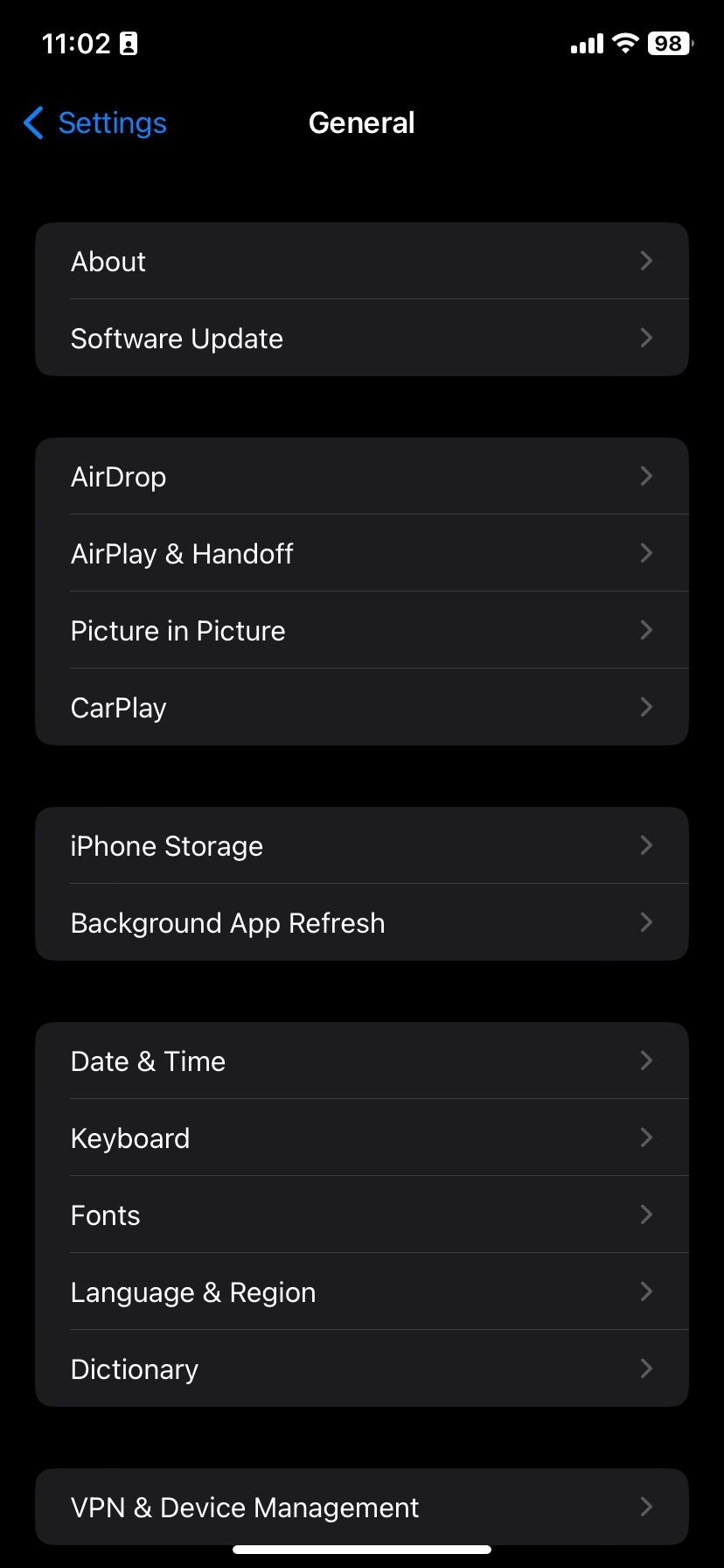 Cài đặt Chung trên iOS