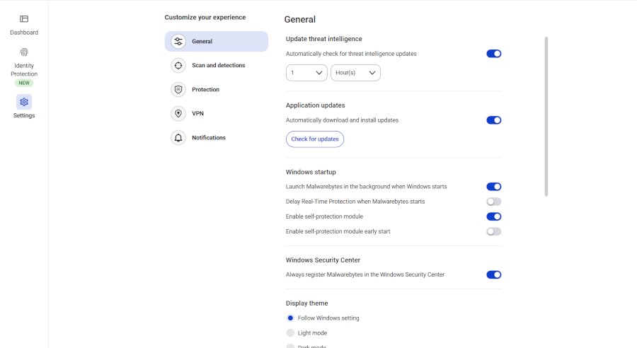 Cài đặt của Malwarebytes