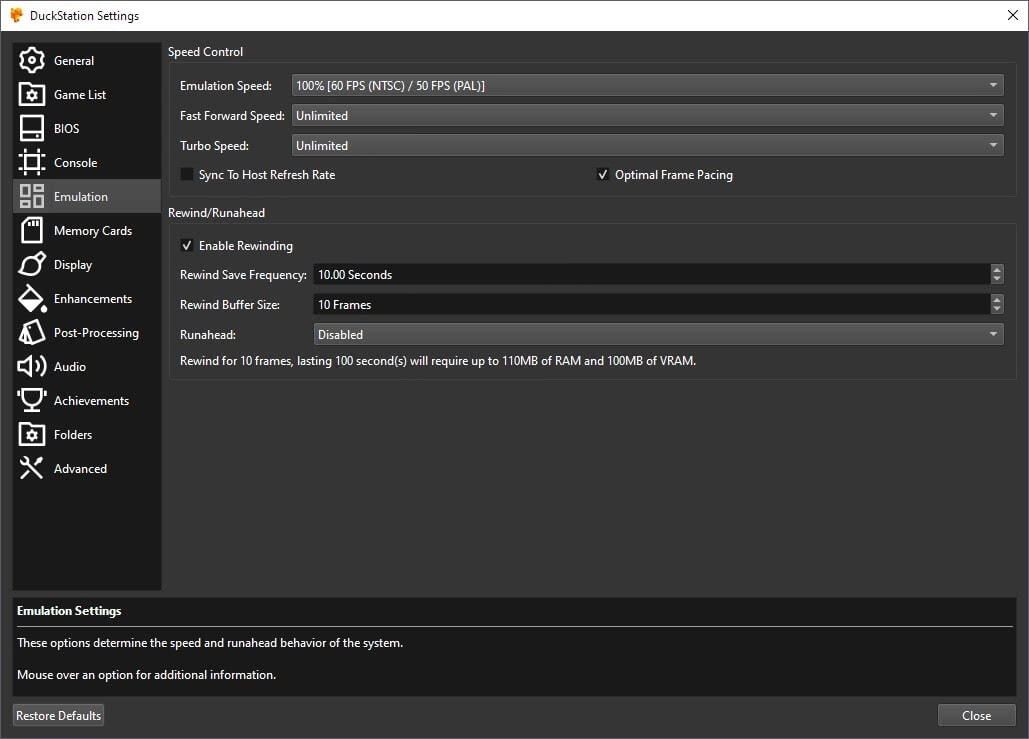 Cài đặt Emulation của Duckstation