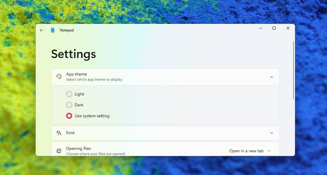 Cài đặt giao diện ứng dụng Notepad