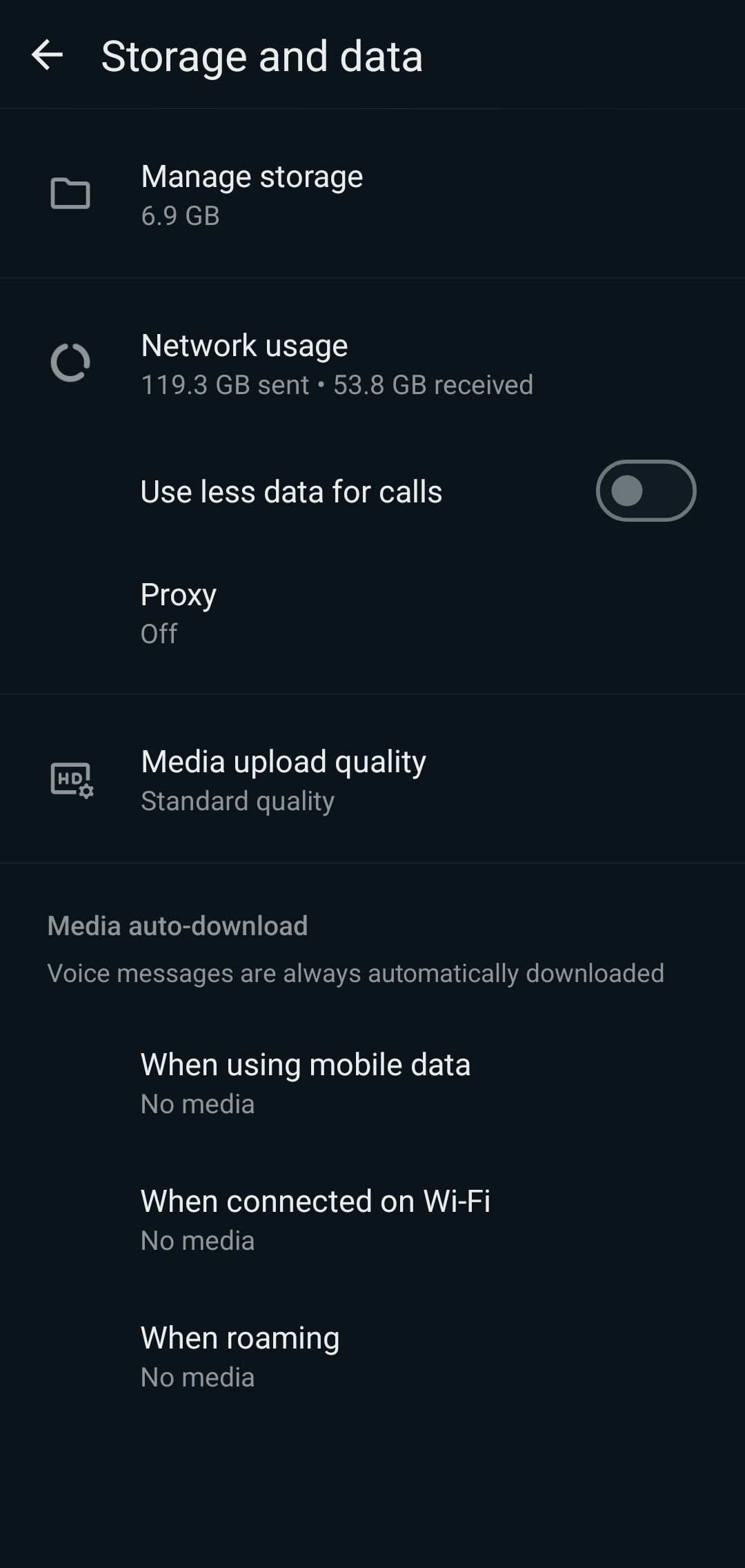 Cài đặt lưu trữ và dữ liệu trên WhatsApp