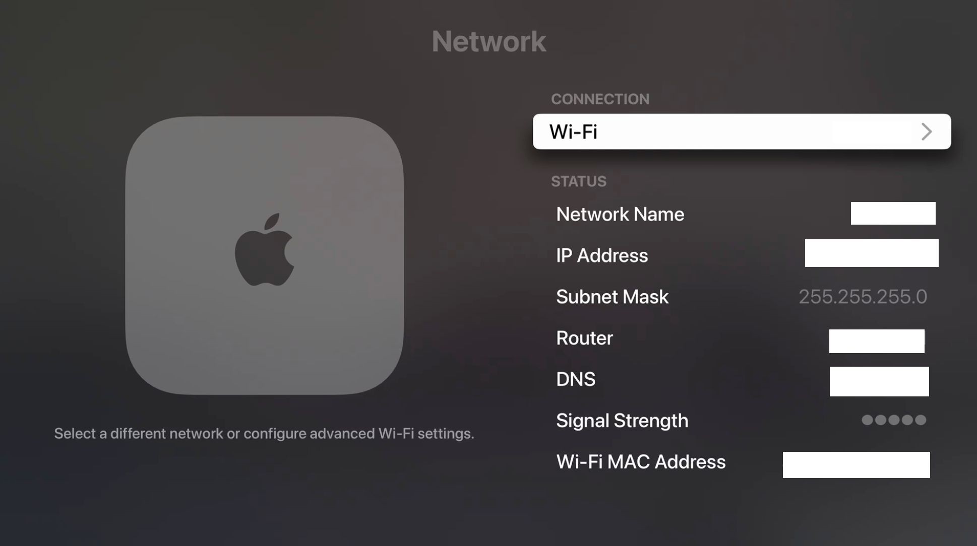 Cài đặt mạng trên Apple TV