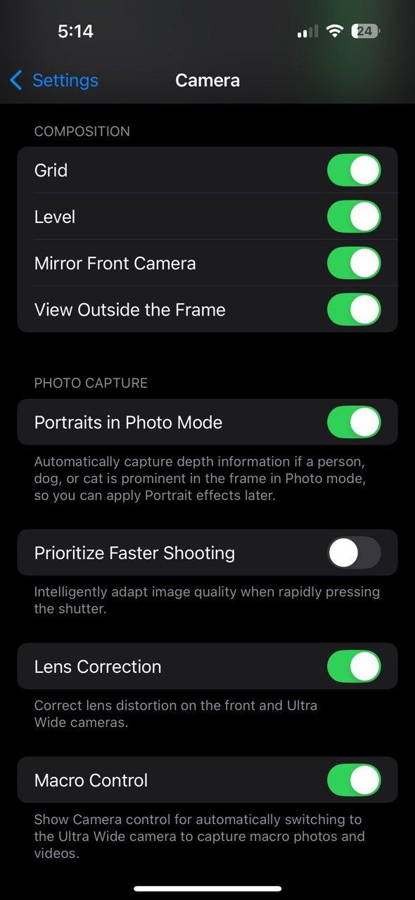 Cài đặt máy ảnh iPhone 16 Macro