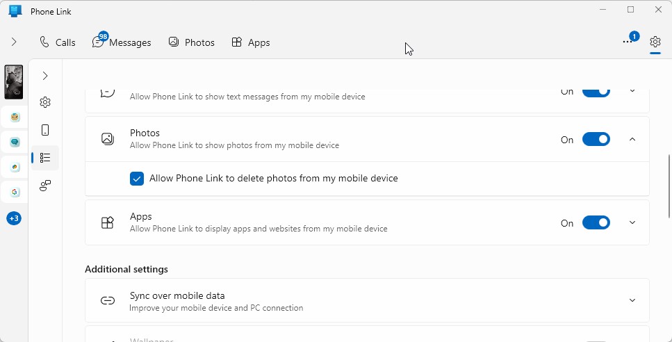 Cài đặt Phone Link với tùy chọn xóa ảnh