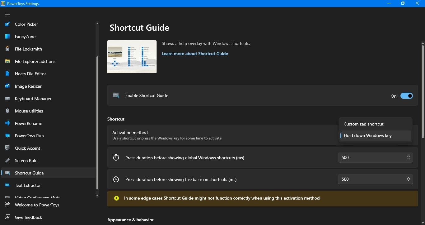 Cài Đặt Shortcut Guide Trong PowerToys