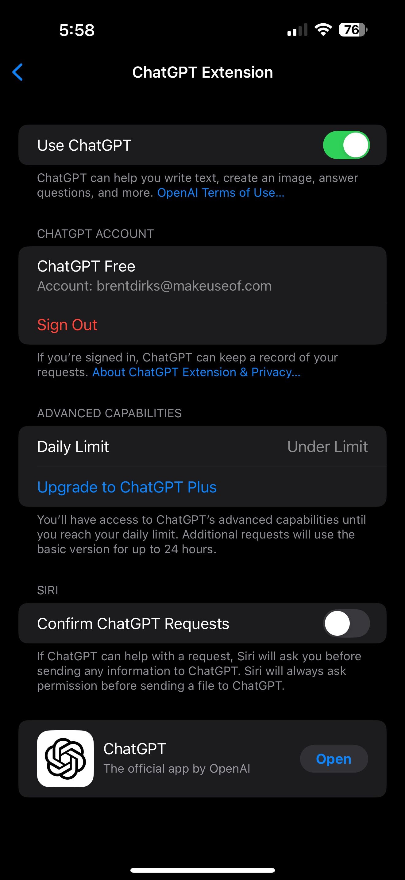 Cài đặt Siri với ChatGPT.