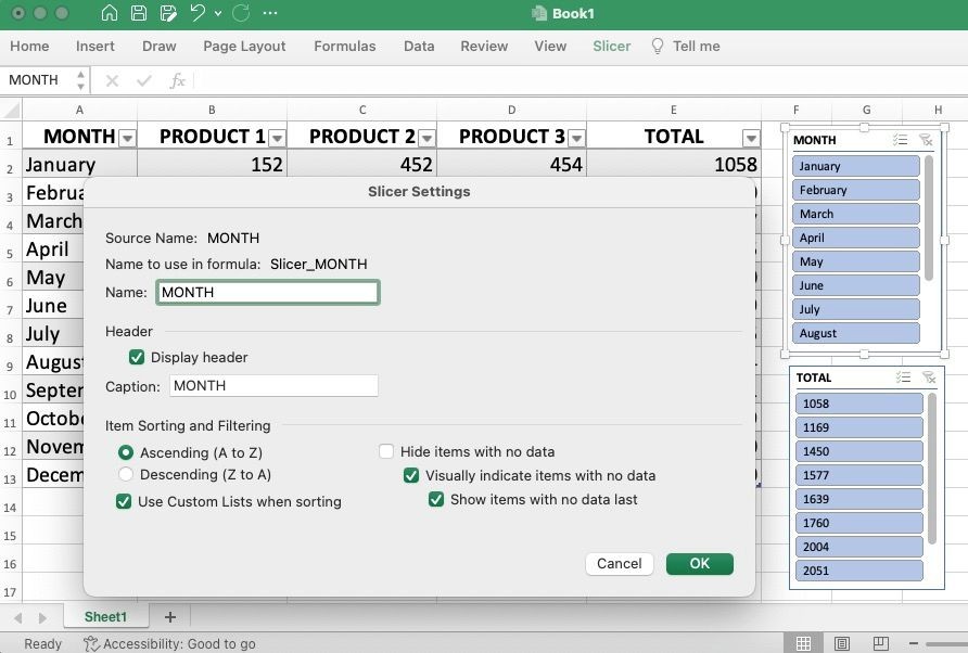 Cài đặt Slicer trong Microsoft Excel