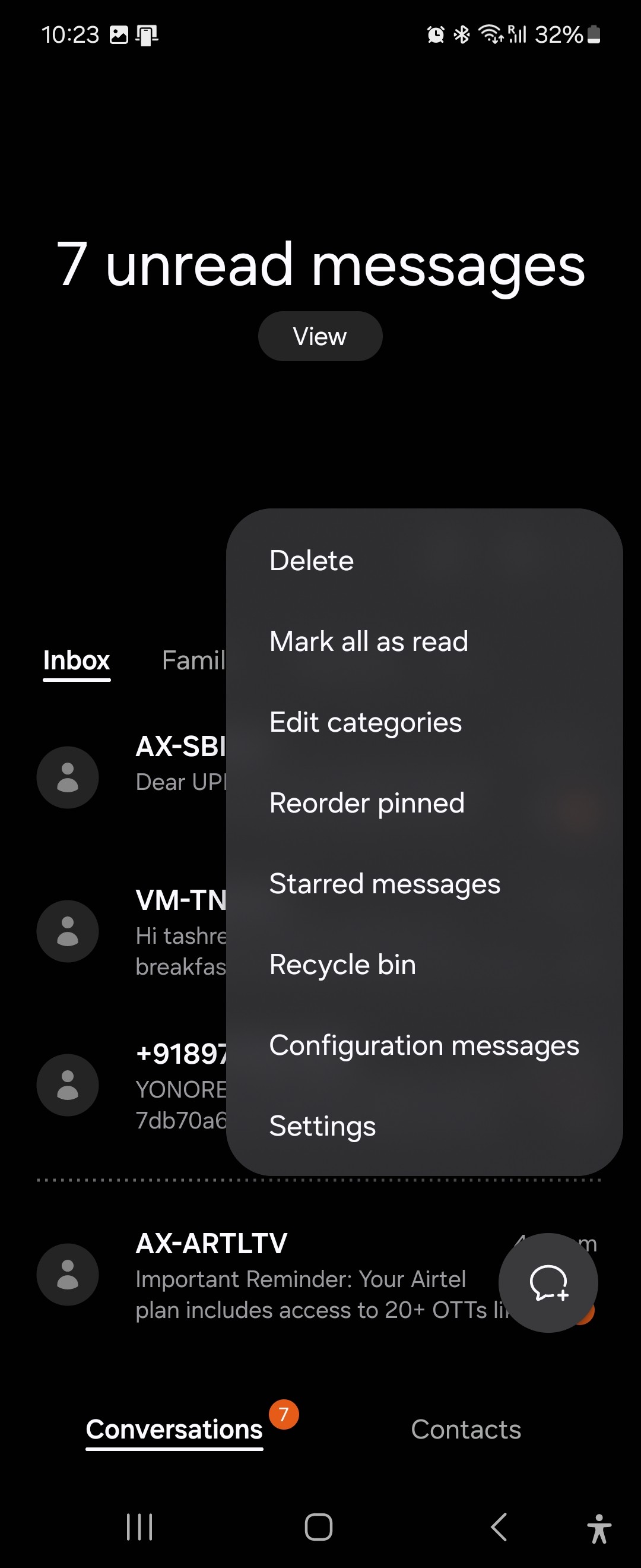 Cài đặt thêm của Tin Nhắn Samsung