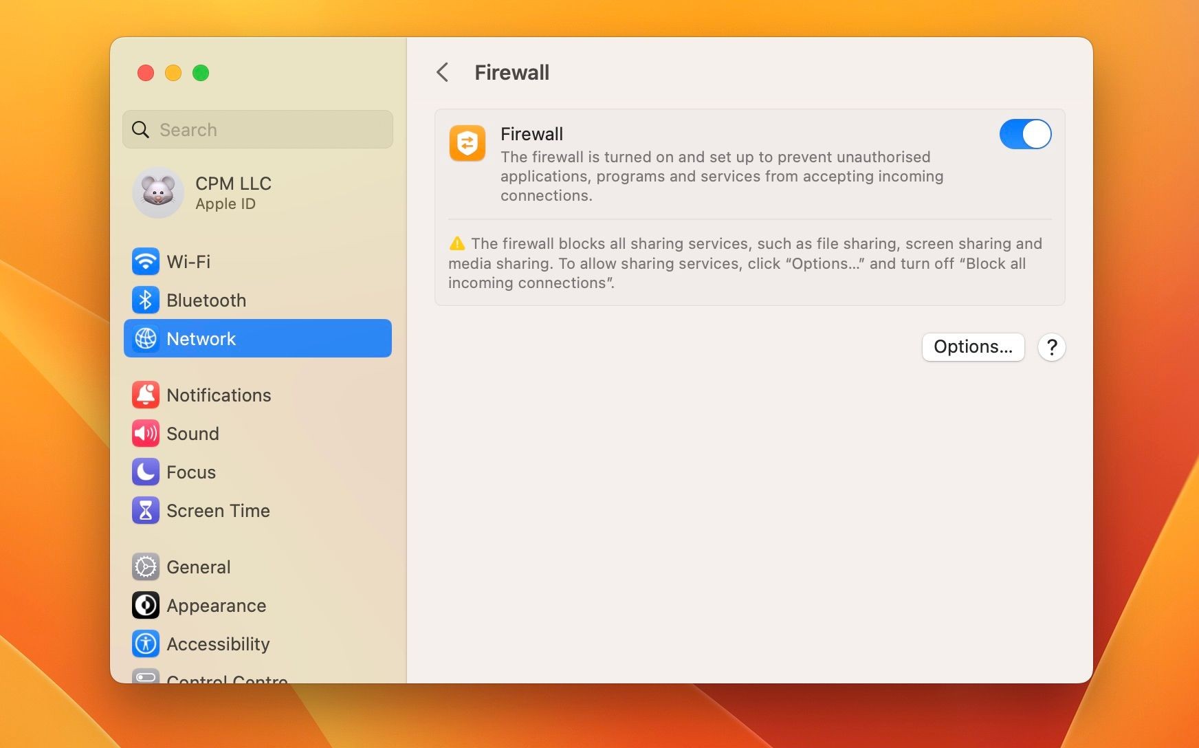 Cài đặt tường lửa trong System Settings