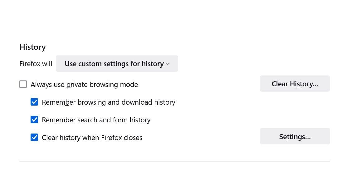Cài đặt tùy chỉnh cho lịch sử trong Firefox
