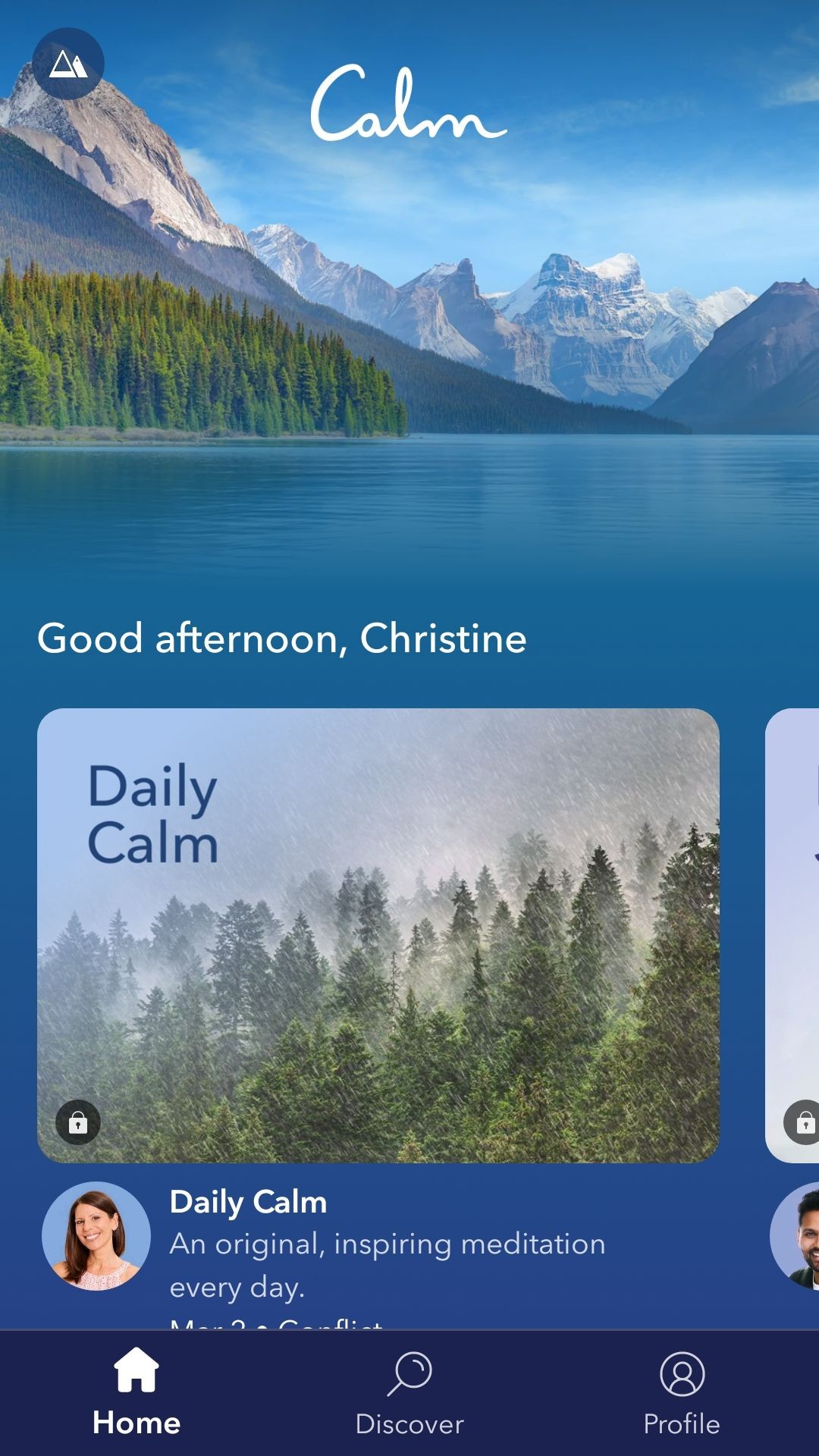Calm giao diện chính thiền định trên điện thoại Android