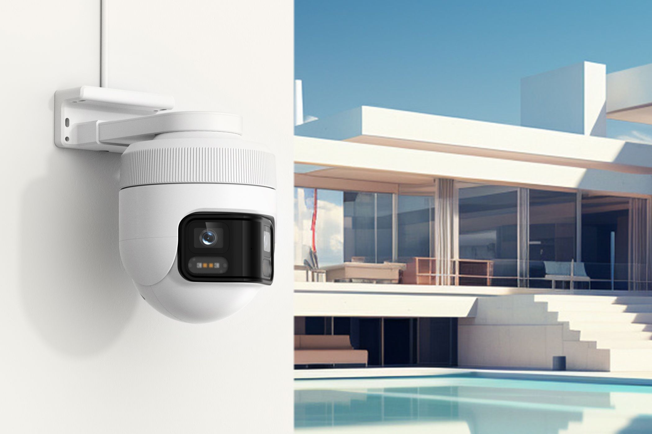 Camera an ninh IMILAB EC6 Panorama lắp đặt ngoài trời với nhà ở phía sau