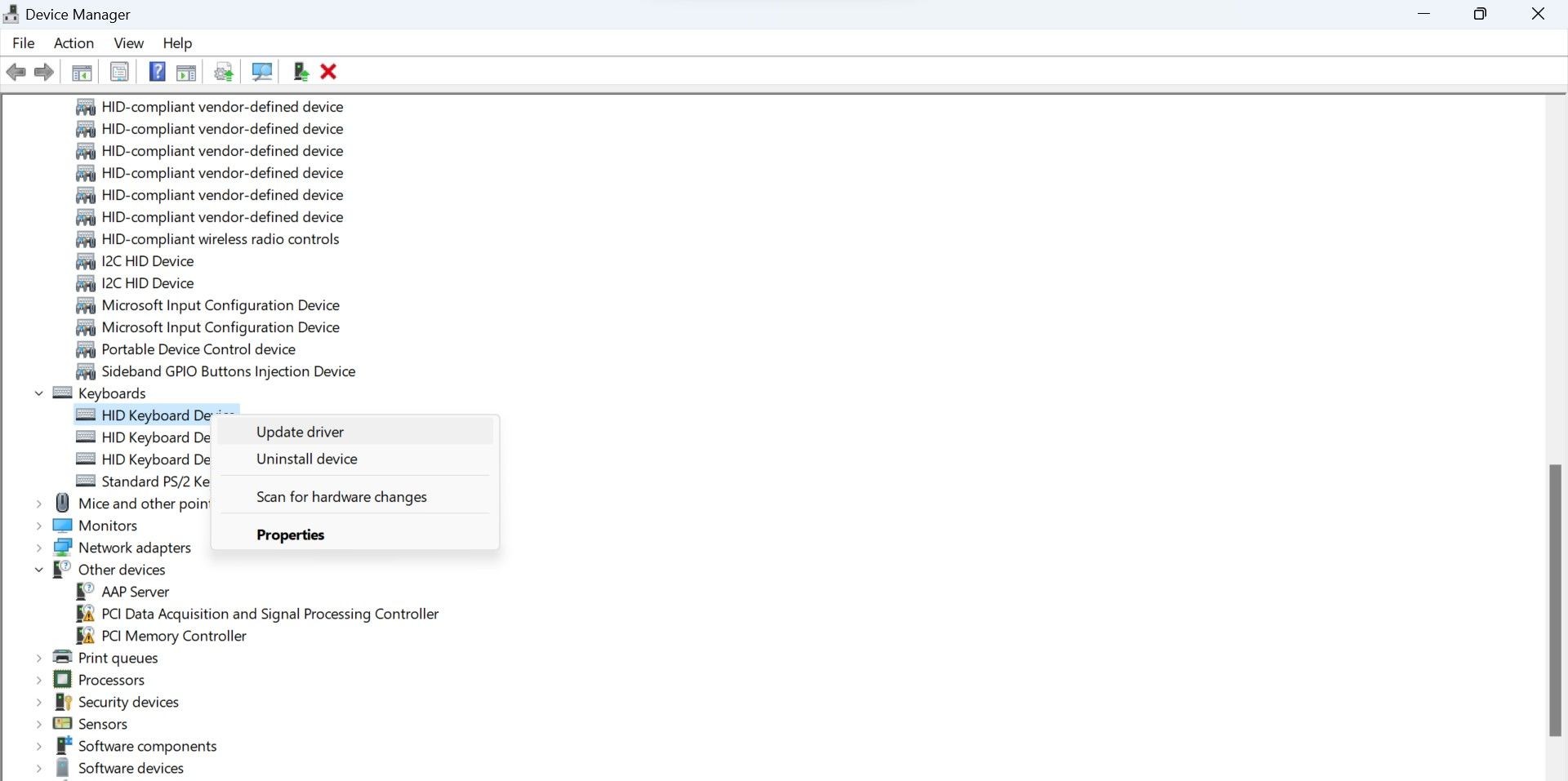 Cập nhật driver bàn phím trong Device Manager