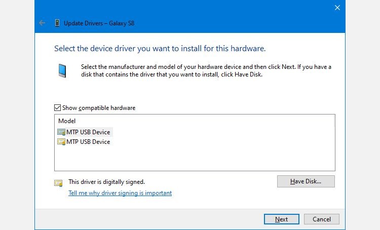 Cập nhật driver MTP USB trên Windows