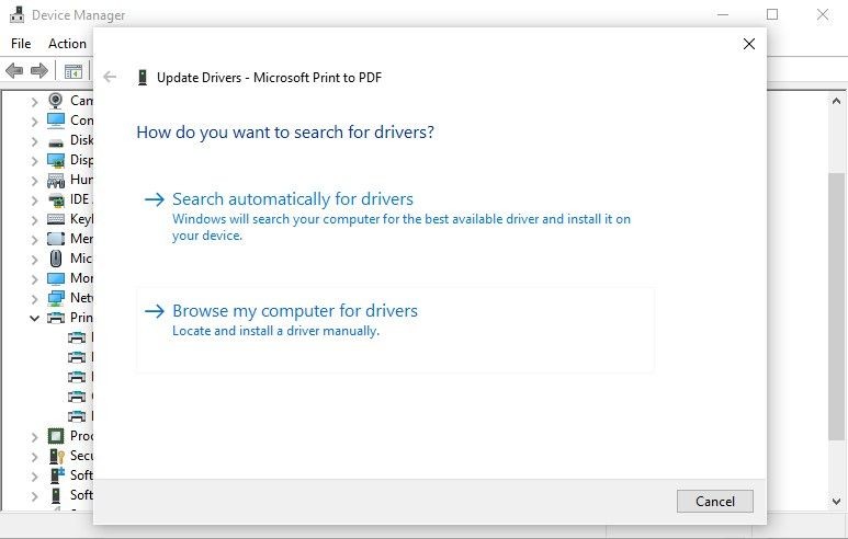 Cập nhật trình điều khiển Microsoft Print to PDF