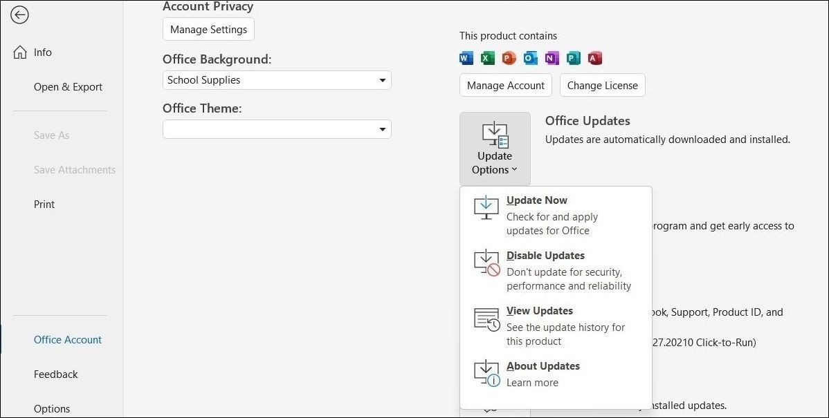 Cập nhật ứng dụng Outlook trong Windows
