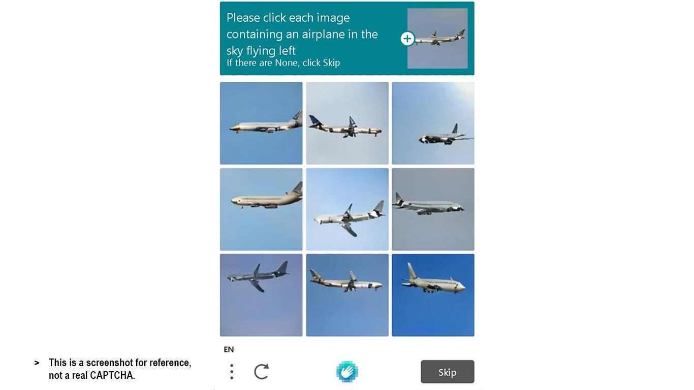 CAPTCHA máy bay bay về bên trái
